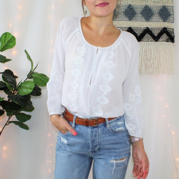 Tommy Bahama Tops - Tommy Bahama White Embellished Blouse 003